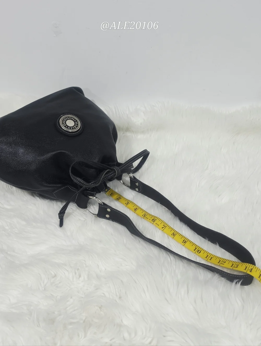 Harley-Davidson Black Leather Bucket Bag Drawstring Crossbody Purse - Picture 7 of 16